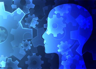 Yaratıcı beyin kavramı arka plan. Yapay zeka kavramı. Vektör Bilim çizim.