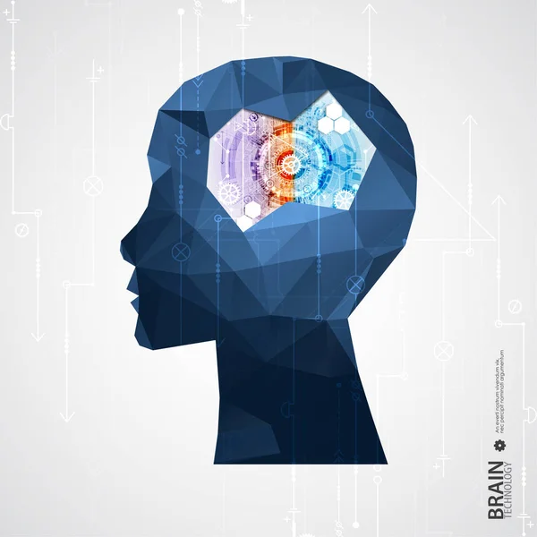 Concepto Cerebro Creativo Con Rejilla Triangular Concepto Inteligencia Artificial Ilustración — Vector de stock