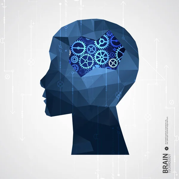 Concepto Cerebro Creativo Con Rejilla Triangular Concepto Inteligencia Artificial Ilustración — Vector de stock
