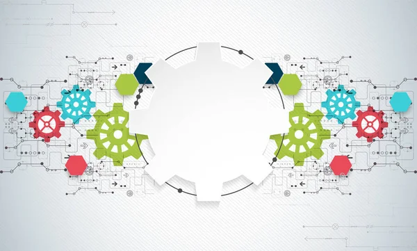 Vectorillustratie Tandrad Tech Digitale Technologie Engineering Achtergrond — Stockvector