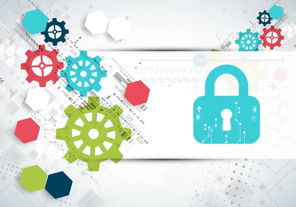 Koruma kavramı. Güvenlik mekanizması, sistem gizlilik. Dijital teknoloji arka plan. Vektör