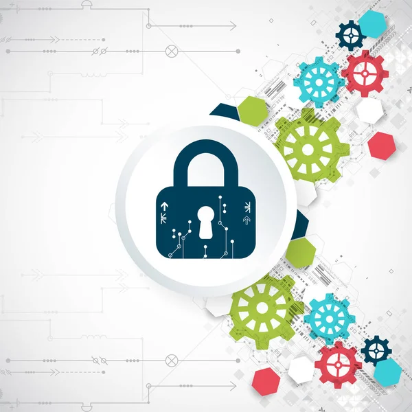 Koruma kavramı. Güvenlik mekanizması, sistem gizlilik. Dijital teknoloji arka plan. Vektör