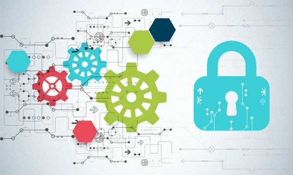 Koruma kavramı. Güvenlik mekanizması, sistem gizlilik. Dijital teknoloji arka plan. Vektör
