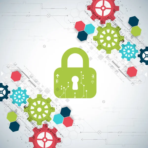 Koruma kavramı. Güvenlik mekanizması, sistem gizlilik. Dijital teknoloji arka plan. Vektör