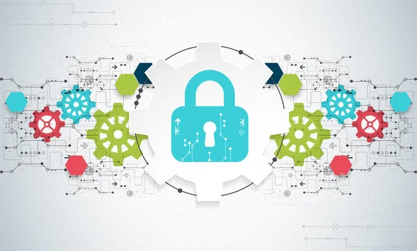 Koruma kavramı. Güvenlik mekanizması, sistem gizlilik. Dijital teknoloji arka plan. Vektör