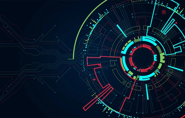Soyut daire teknoloji kavramı. Devre kartı, yüksek bilgisayar renk arka plan. Vektör çizim