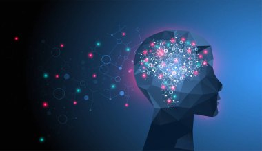 Yapay zeka konsepti. Teknoloji geçmişi. Vektör bilimi illüstrasyonu