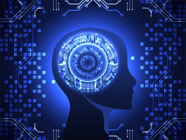 Yapay zeka konsepti. Teknoloji geçmişi. Vektör bilimi illüstrasyonu