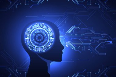 Yapay zeka konsepti. Teknoloji geçmişi. Vektör bilimi illüstrasyonu