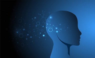 Yapay zeka konsepti. Teknoloji geçmişi. Vektör bilimi illüstrasyonu