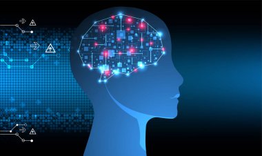 Yapay zeka konsepti. Teknoloji geçmişi. Vektör bilimi illüstrasyonu