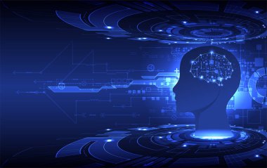 Yapay zeka konsepti. Teknoloji geçmişi. Vektör bilimi illüstrasyonu