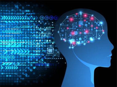 Yapay zeka konsepti. Teknoloji geçmişi. Vektör bilimi illüstrasyonu