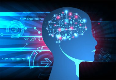 Yapay zeka konsepti. Teknoloji geçmişi. Vektör bilimi illüstrasyonu