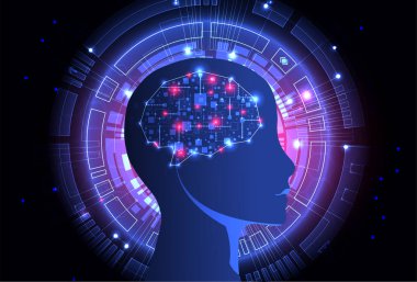 Yapay zeka konsepti. Teknoloji geçmişi. Vektör bilimi illüstrasyonu