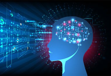 Yapay zeka konsepti. Teknoloji geçmişi. Vektör bilimi illüstrasyonu