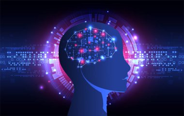 Yapay zeka konsepti. Teknoloji geçmişi. Vektör bilimi illüstrasyonu