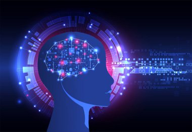 Yapay zeka konsepti. Teknoloji geçmişi. Vektör bilimi illüstrasyonu