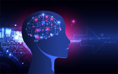 Yapay zeka konsepti. Teknoloji geçmişi. Vektör bilimi illüstrasyonu