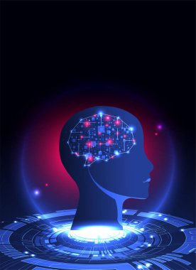 Yapay zeka konsepti. Teknoloji geçmişi. Vektör bilimi illüstrasyonu