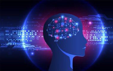 Yapay zeka konsepti. Teknoloji geçmişi. Vektör bilimi illüstrasyonu