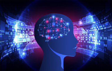 Yapay zeka konsepti. Teknoloji geçmişi. Vektör bilimi illüstrasyonu