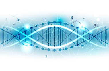 Bilim şablonu, duvar kağıdı ya da DNA moleküllü pankart. Vektör illüstrasyonu.