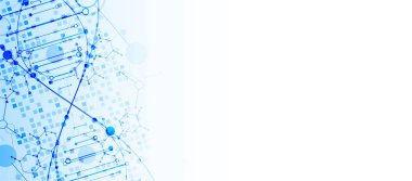 Bilim şablonu, duvar kağıdı ya da DNA moleküllü pankart. Vektör illüstrasyonu.