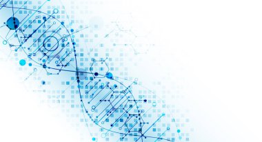 Bilim şablonu, duvar kağıdı ya da DNA moleküllü pankart. Vektör illüstrasyonu.