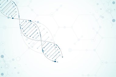 Bilim şablonu, duvar kağıdı ya da DNA moleküllü pankart. Vektör illüstrasyonu.