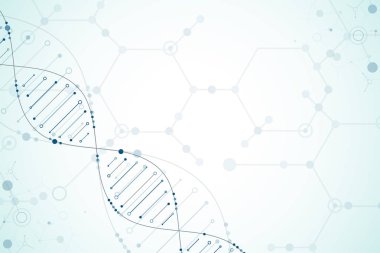 Bilim şablonu, duvar kağıdı ya da DNA moleküllü pankart. Vektör illüstrasyonu.