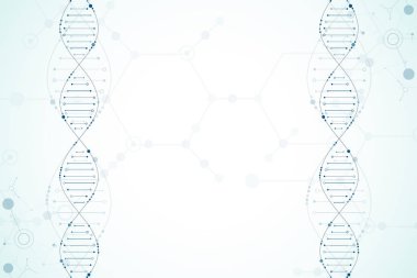 Bilim şablonu, duvar kağıdı ya da DNA moleküllü pankart. Vektör illüstrasyonu.