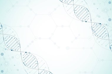 Bilim şablonu, duvar kağıdı ya da DNA moleküllü pankart. Vektör illüstrasyonu.