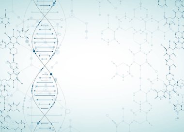 Bilim şablonu, duvar kağıdı ya da DNA moleküllü pankart. Vektör illüstrasyonu.