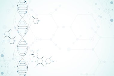 Bilim şablonu, duvar kağıdı ya da DNA moleküllü pankart. Vektör illüstrasyonu.
