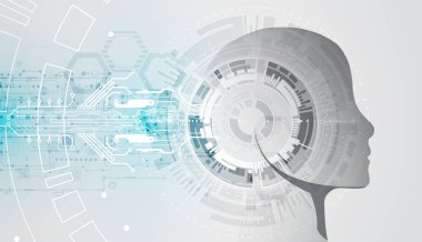 Yapay zeka konsepti. Teknoloji geçmişi. Vektör bilimi illüstrasyonu