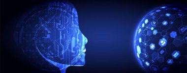 Yapay zeka konsepti. Teknoloji geçmişi. Vektör bilimi illüstrasyonu