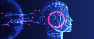 Yapay zeka konsepti. Teknoloji geçmişi. Vektör bilimi illüstrasyonu