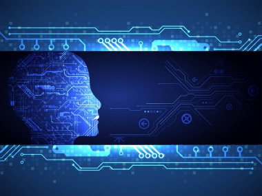 Yapay zeka konsepti. Teknoloji geçmişi. Vektör bilimi illüstrasyonu