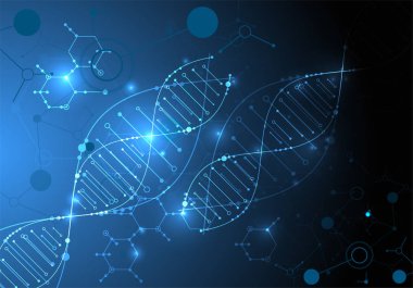 Bilim şablonu, duvar kağıdı ya da DNA moleküllü pankart. Vektör illüstrasyonu.