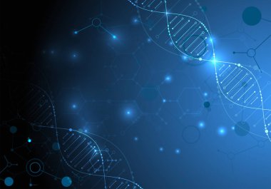 Bilim şablonu, duvar kağıdı ya da DNA moleküllü pankart. Vektör illüstrasyonu.