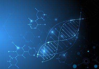 Bilim şablonu, duvar kağıdı ya da DNA moleküllü pankart. Vektör illüstrasyonu.
