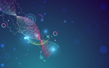 Bilim şablonu, duvar kağıdı ya da DNA moleküllü pankart. Vektör illüstrasyonu.