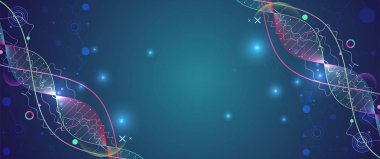 Bilim şablonu, duvar kağıdı ya da DNA moleküllü pankart. Vektör illüstrasyonu.