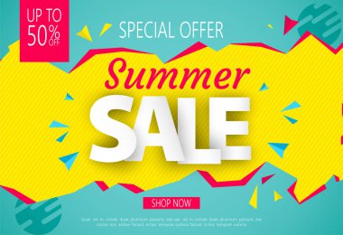 İşiniz için yaz satış banner tasarımı. Vektör çizim.