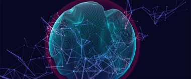 Dalgalarla soyut küre arka planı. 3b yüzey.