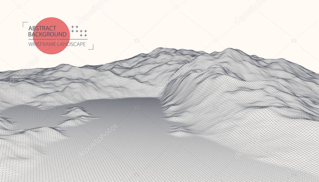 Wireframe landscape background. Futuristic vector illustration. 