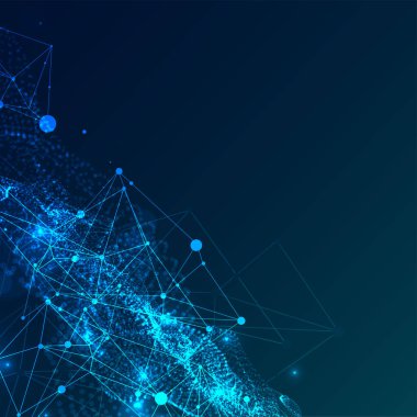 Soyut pleksus vektör arkaplanı. Parlayan parçacıklar dinamik akış.