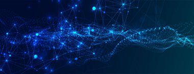 Soyut pleksus vektör arkaplanı. Parlayan parçacıklar dinamik akış.