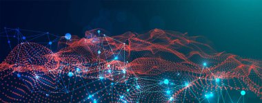 Soyut pleksus vektör arkaplanı. Parlayan parçacıklar dinamik akış.